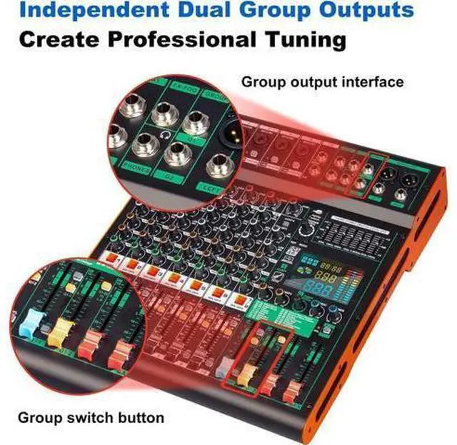 Alt view image 2 of 6 - TG8 professional dj audio mixer 8 channel input and dual group output with 99-bit dps reverb chip bluetooth usb recording and mp3 playback suitable for stage, bar, recording studio