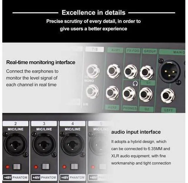 Alt view image 5 of 6 - TG8 professional dj audio mixer 8 channel input and dual group output with 99-bit dps reverb chip bluetooth usb recording and mp3 playback suitable for stage, bar, recording studio