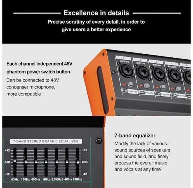 Alt view image 6 of 6 - TG8 professional dj audio mixer 8 channel input and dual group output with 99-bit dps reverb chip bluetooth usb recording and mp3 playback suitable for stage, bar, recording studio