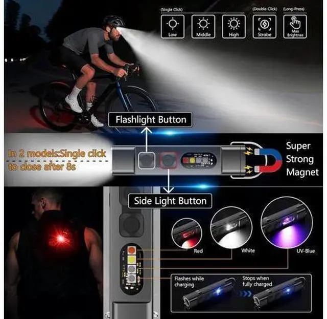 Alt view image 3 of 7 - LED Flashlights High Lumens 3pcs,10000mAh Super Bright Rechargeable Flashlight&SKYFIRE 2Pack Rechargeable EDC Flashlight with Electric Lighter and Magnetic Base