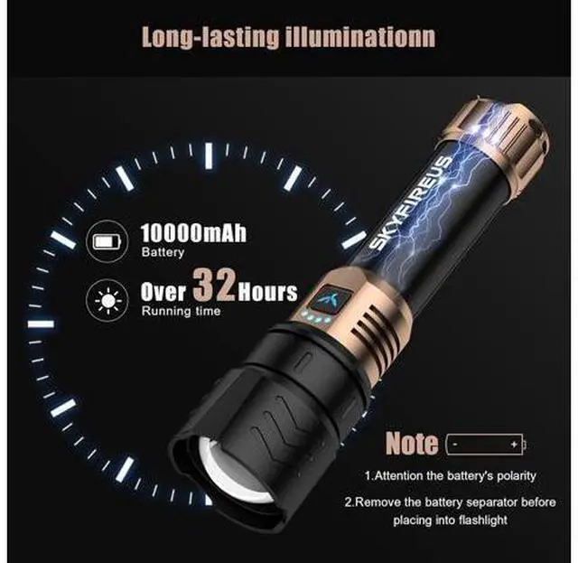 Alt view image 4 of 7 - LED Flashlights High Lumens 3pcs,10000mAh Super Bright Rechargeable Flashlight&SKYFIRE 2Pack Rechargeable EDC Flashlight with Electric Lighter and Magnetic Base