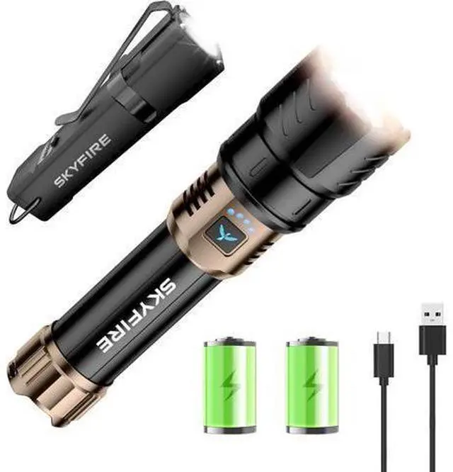 Alt view image 7 of 7 - LED Flashlights High Lumens 3pcs,10000mAh Super Bright Rechargeable Flashlight&SKYFIRE 2Pack Rechargeable EDC Flashlight with Electric Lighter and Magnetic Base