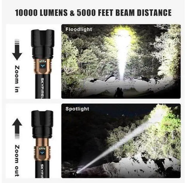 Alt view image 6 of 7 - LED Flashlights High Lumens 3pcs,10000mAh Super Bright Rechargeable Flashlight&SKYFIRE 2Pack Rechargeable EDC Flashlight with Electric Lighter and Magnetic Base