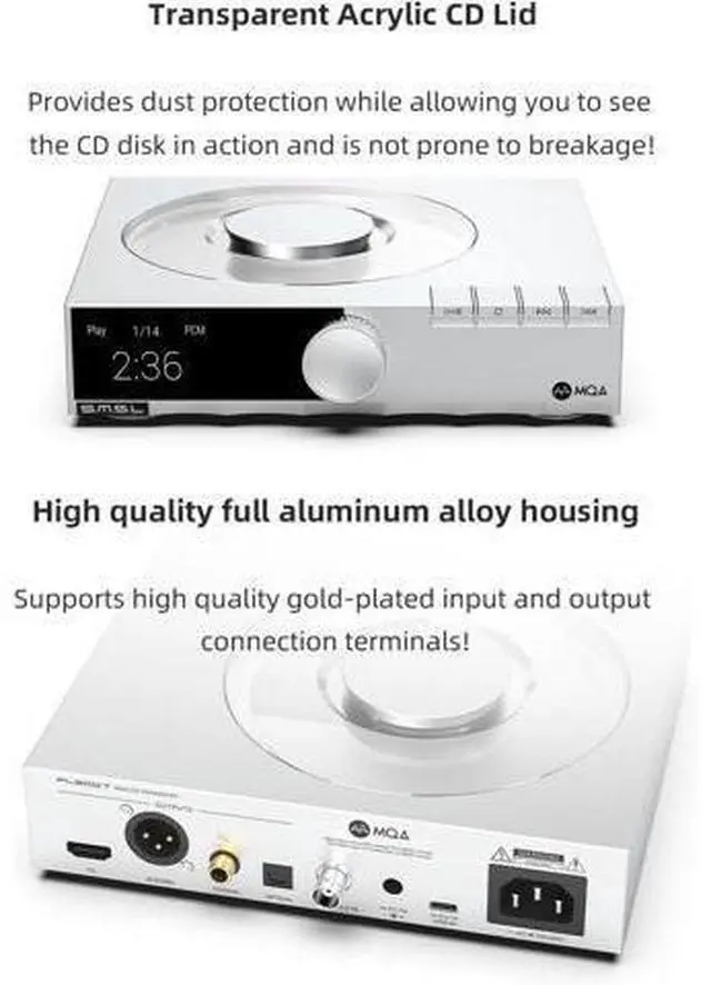 Alt view image 3 of 7 - PL200T MQA-CD Reference Digital Transport Triple Power Modes, Anti-Vibration Precision 32bit/768kHz DSD512 Clock Input and Output 44.1kHz/10MHz MQA Full Decoding CD Player with Remote Control