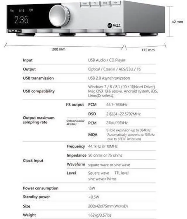 Alt view image 4 of 7 - PL200T MQA-CD Reference Digital Transport Triple Power Modes, Anti-Vibration Precision 32bit/768kHz DSD512 Clock Input and Output 44.1kHz/10MHz MQA Full Decoding CD Player with Remote Control