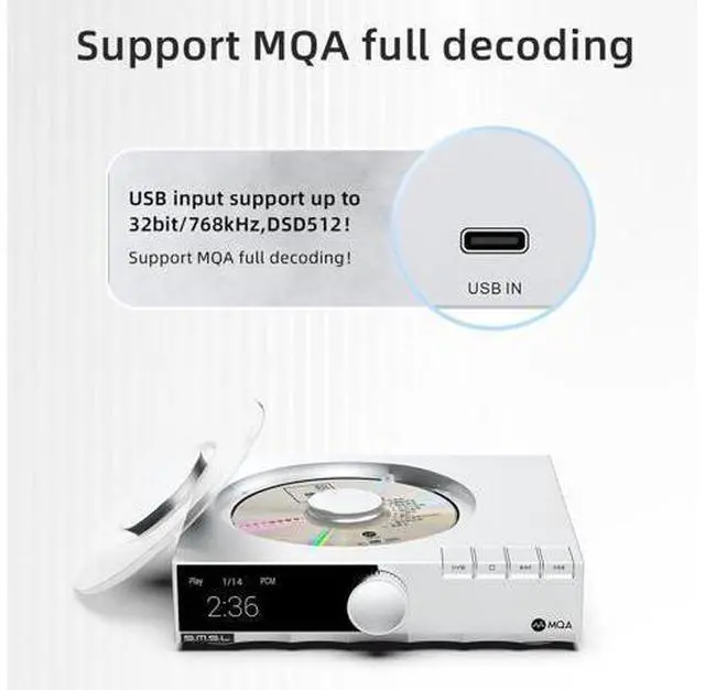 Alt view image 5 of 7 - PL200T MQA-CD Reference Digital Transport Triple Power Modes, Anti-Vibration Precision 32bit/768kHz DSD512 Clock Input and Output 44.1kHz/10MHz MQA Full Decoding CD Player with Remote Control