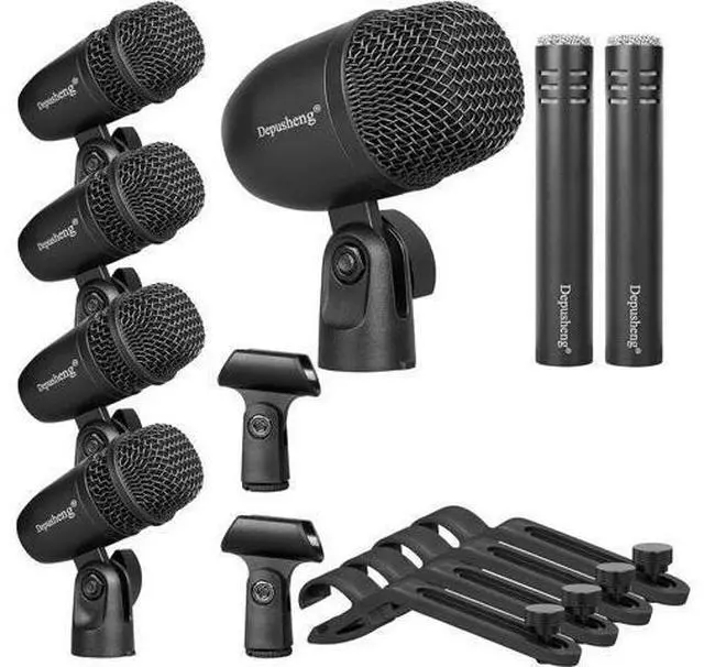 Main image of 7-Piece Drum Microphone Set with 5 Dynamic Percussion Microphones and 2 Condenser Percussion Microphones Ideal for Instrument Recording and Music Production
