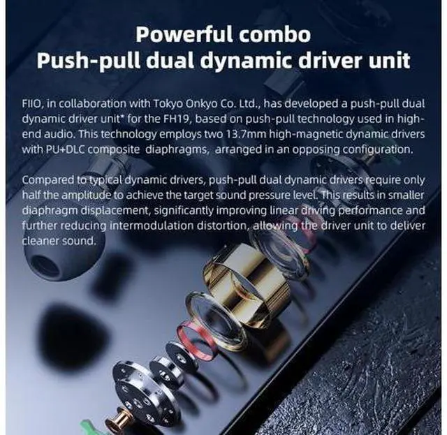 Alt view image 3 of 7 - FH19 HiFi IEM Earphone| 2 Dynamic+ 6 BA Hybrid Driver IEM, Detachable MMCX Headphone Cable for Musician Audiophile