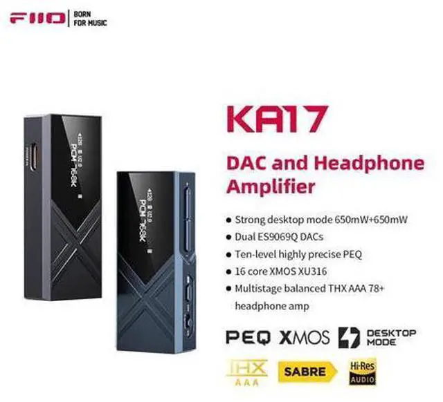 Alt view image 2 of 7 - KA17 Portable USB DAC Audio HiFi Decoder, Dual ES9069Q PCM768 DSD512 3.5/4.4mm Output for Android iOS Mac Win10 (Black)