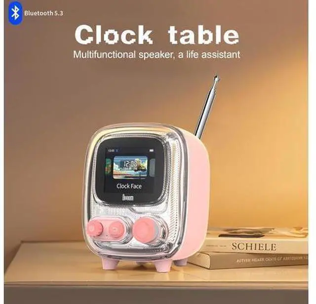 Alt view image 2 of 7 - Times Gate Pink and Tiivoo-2 Pink,Cyberpunk Gaming Setup Digital Clock with Smart APP Control and Mini TV Retro Bluetooth Speaker,Cute Decor for Bedroom,Bedside Desk
