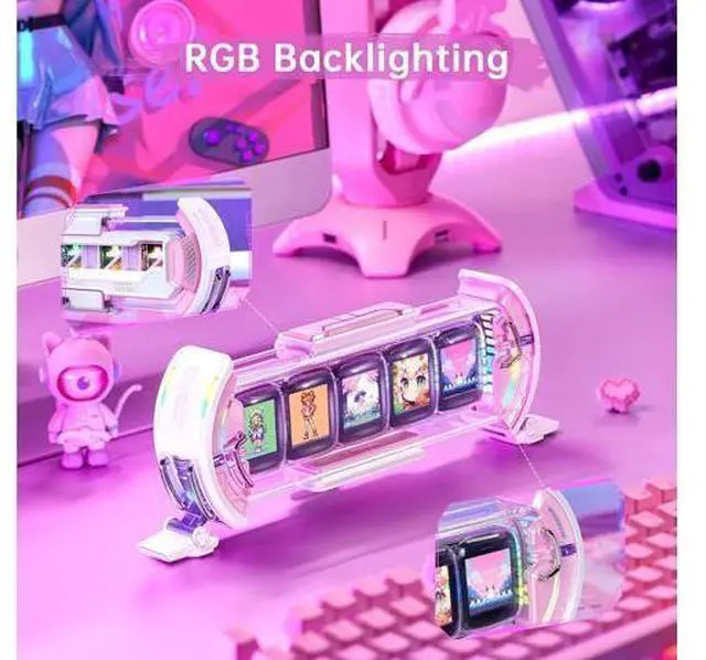 Alt view image 5 of 7 - Times Gate Pink and Tiivoo-2 Pink,Cyberpunk Gaming Setup Digital Clock with Smart APP Control and Mini TV Retro Bluetooth Speaker,Cute Decor for Bedroom,Bedside Desk