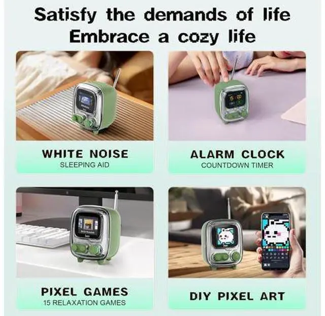 Alt view image 2 of 7 - Times Gate Pink and Tiivoo-2 Green,Cyberpunk Gaming Setup Digital Clock with Smart APP Control and Mini TV Retro Bluetooth Speaker,Cute Decor for Bedroom,Bedside Desk