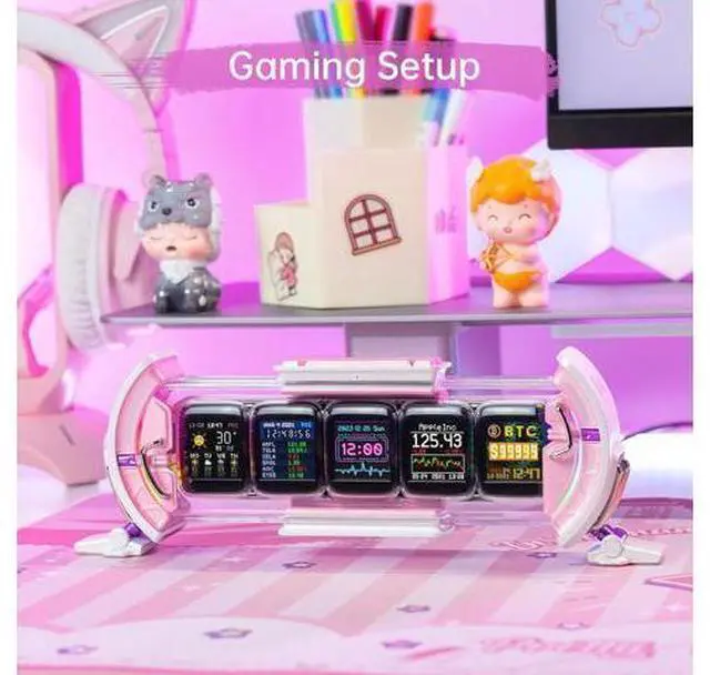 Alt view image 6 of 7 - Times Gate Pink and Tiivoo-2 Cream,Cyberpunk Gaming Setup Digital Clock with Smart APP Control and Mini TV Retro Bluetooth Speaker,Cute Decor for Bedroom,Bedside Desk
