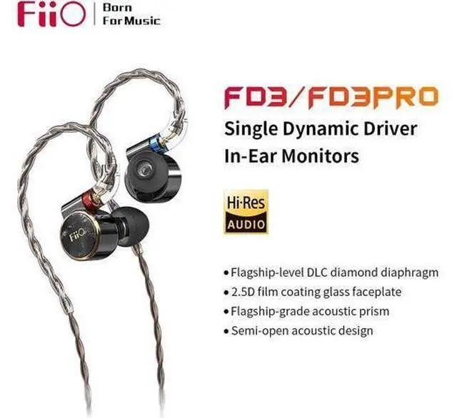 Main image of FD3 Earphones in-Ear Earbuds High Resolution 1DD Bass Heavy MMCX Connector (Black)