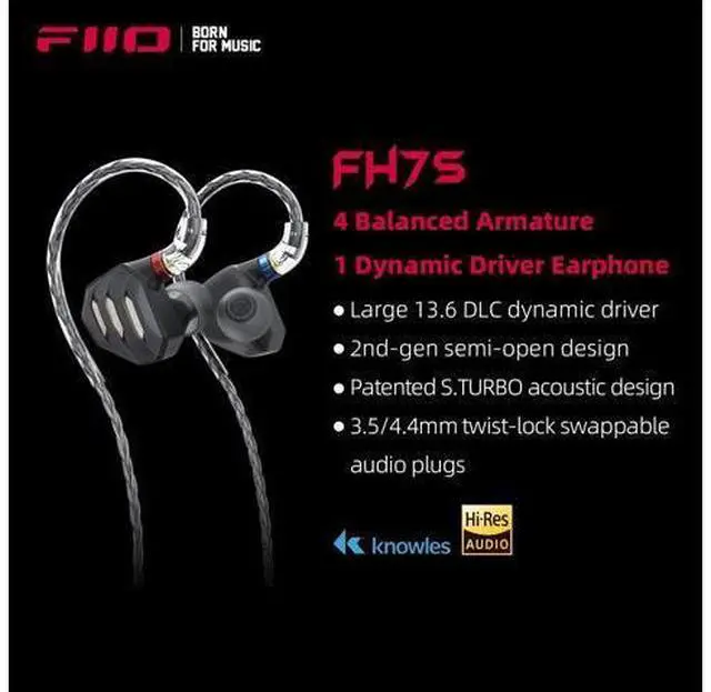 Alt view image 3 of 7 - FH7S in-Ear Earphones High-Performance 1DD+4BA Hybrid Technology IEM Earbuds with 3.5/4.4mm Plug