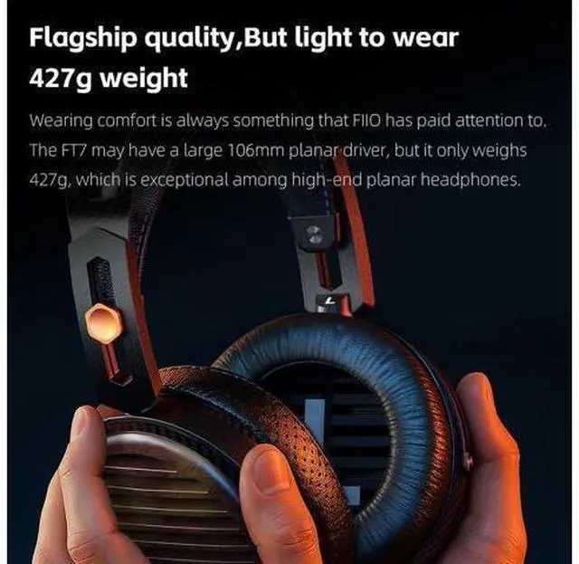 Alt view image 3 of 7 - FT7 Headphones Open-Back Planar 106mm Planar Magnetic Monitor Earphone Gold Diaphragm Carbon Fiber Shell Detachable Cables (Black)