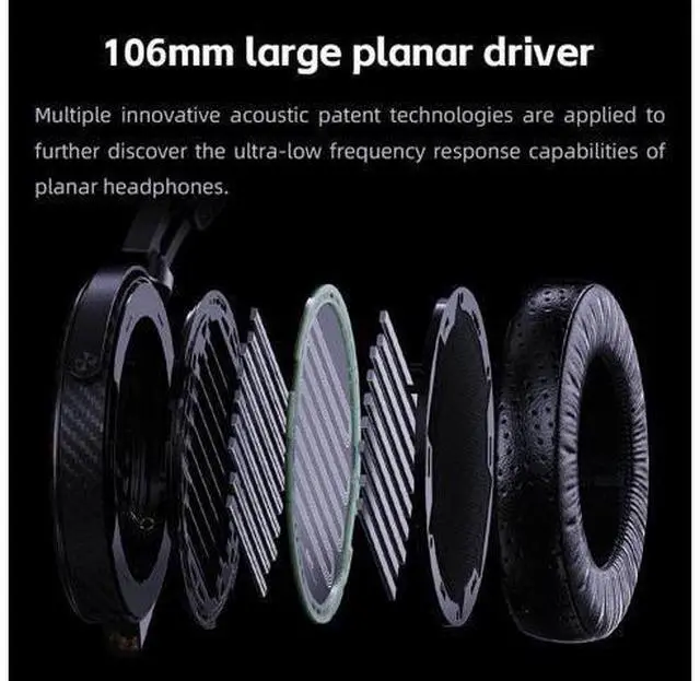 Alt view image 4 of 7 - FT7 Headphones Open-Back Planar 106mm Planar Magnetic Monitor Earphone Gold Diaphragm Carbon Fiber Shell Detachable Cables (Black)