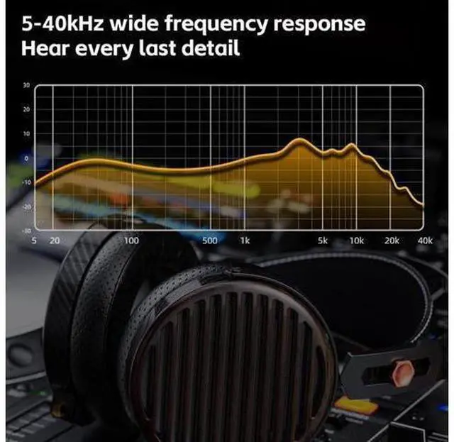 Alt view image 6 of 7 - FT7 Headphones Open-Back Planar 106mm Planar Magnetic Monitor Earphone Gold Diaphragm Carbon Fiber Shell Detachable Cables (Black)