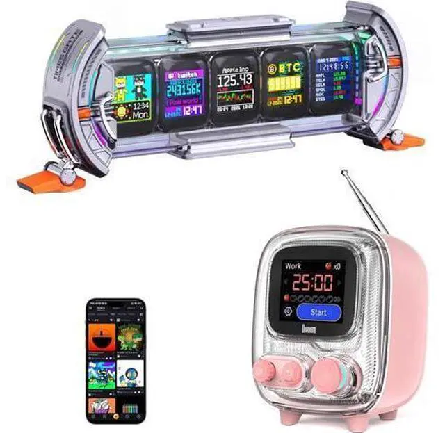 Main image of Times Gate and Tiivoo-2,Cyberpunk Gaming Setup Digital Clock with Smart APP Control and Mini TV Retro Bluetooth Speaker,Cute Decor for Bedroom,Bedside Desk