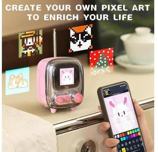 Alt view image 5 of 7 - Times Gate and Tiivoo-2,Cyberpunk Gaming Setup Digital Clock with Smart APP Control and Mini TV Retro Bluetooth Speaker,Cute Decor for Bedroom,Bedside Desk