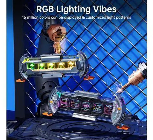 Alt view image 6 of 7 - Times Gate and Tiivoo-2,Cyberpunk Gaming Setup Digital Clock with Smart APP Control and Mini TV Retro Bluetooth Speaker,Cute Decor for Bedroom,Bedside Desk