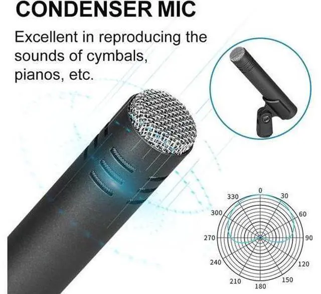 Alt view image 5 of 7 - Depusheng 7-Piece Drum Microphone Set with 5 Dynamic Percussion Microphones and 2 Condenser Percussion Microphones Ideal for Instrument Recording and Music Production