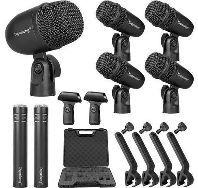 Alt view image 4 of 7 - 7-Piece Drum Microphone Set with 5 Dynamic Percussion Microphones and 2 Condenser Percussion Microphones Ideal for Instrument Recording and Music Production