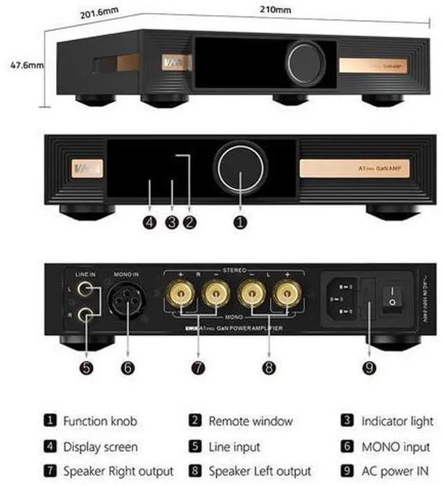 Alt view image 7 of 7 - VMV A1 PRO Gallium Nitride Power Amplifer chip PGA2311 Stereo Pure Power Amp Mode XLR(Mono)/RCA Input AMP, SNR 109dB HiFi Amp, Latest GaN Power Tubes, 2100mV/22 Hi-Res AMP with Remote Control
