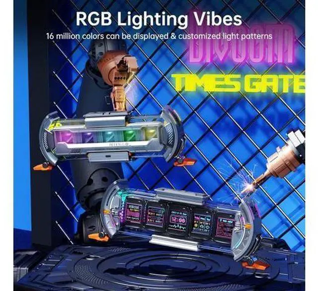 Alt view image 3 of 7 - Times Gate - Cyberpunk Gaming Setup Digital Clock with Smart APP Control, WiFi Connect, RGB LED Display, Personalized Dashboard, Pixel Art for Gaming Room & Office Decor (Silver+Pink)