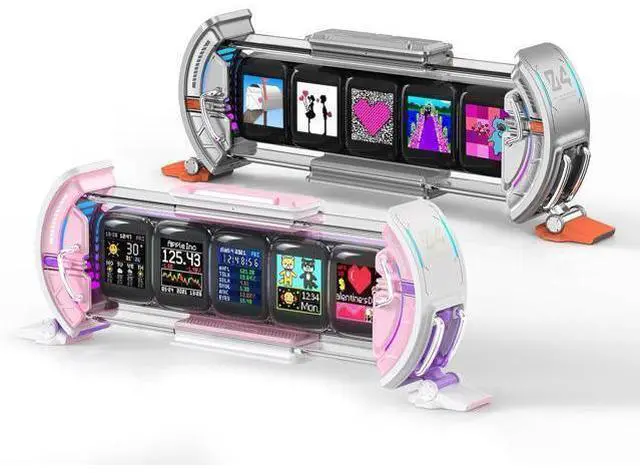 Main image of Times Gate - Cyberpunk Gaming Setup Digital Clock with Smart APP Control, WiFi Connect, RGB LED Display, Personalized Dashboard, Pixel Art for Gaming Room & Office Decor (Silver+Pink)