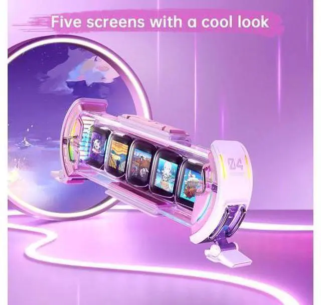 Alt view image 4 of 7 - Times Gate - Cyberpunk Gaming Setup Digital Clock with Smart APP Control, WiFi Connect, RGB LED Display, Personalized Dashboard, Pixel Art for Gaming Room & Office Decor (Silver+Pink)