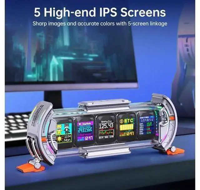 Alt view image 7 of 7 - Times Gate - Cyberpunk Gaming Setup Digital Clock with Smart APP Control, WiFi Connect, RGB LED Display, Personalized Dashboard, Pixel Art for Gaming Room & Office Decor (Silver+Pink)