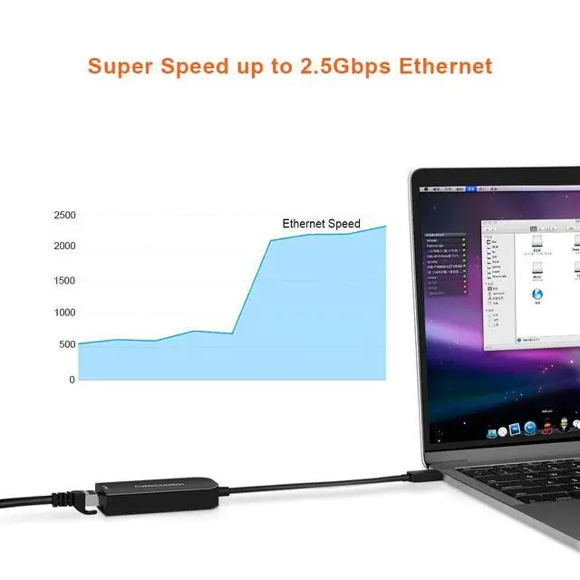 Alt view image 4 of 7 - 2.5G Ethernet to USB Adapter, Gigabit LAN Dongle Compatible with MacBook Windows 10,8.1, macOS X 10.6-10.15, Black