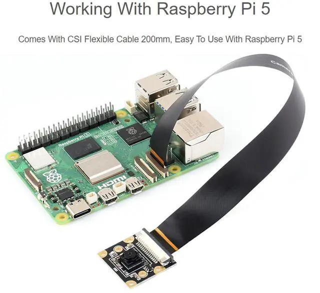 Alt view image 5 of 7 - Waveshare 8MP IMX219 Camera Module for Raspberry Pi 5, 79.3 FOV, MIPI-CSI Interface, Comes with Pi5 CSI Flexible Cable 200mm