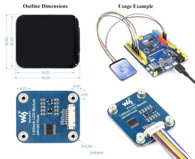 Alt view image 4 of 7 - 1.83inch Round LCD Display Module 240×280 Resolution IPS LCD SPI Interface 65K Colors Rounded Corners Micro LCD Display for Raspberry Pi 5/4B/ 3B+/Pi3B/Raspberry Pi Zero W/2W, STM32,ESP32 etc.