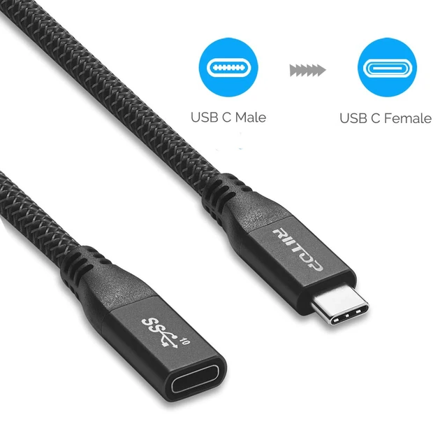 Alt view image 4 of 7 - USB C Extension Cable Short (2FT), USB Type-C Male to Female Extender for Nintendo Switch, MacBook Pro, Dell XPS (Thunderbolt 3 Compatible)