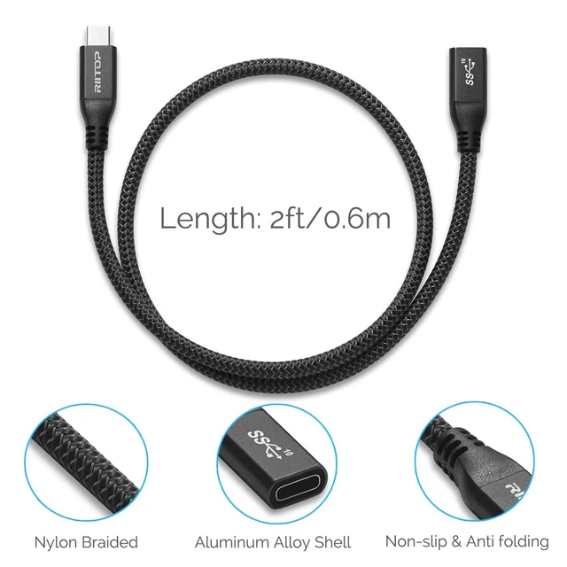 Alt view image 5 of 7 - USB C Extension Cable Short (2FT), USB Type-C Male to Female Extender for Nintendo Switch, MacBook Pro, Dell XPS (Thunderbolt 3 Compatible)
