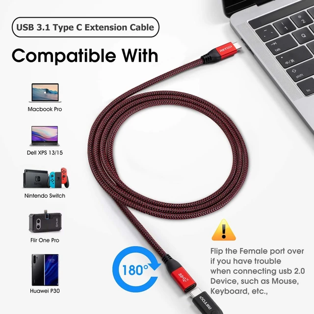 Alt view image 5 of 7 - USB C Extension Cable Short 2ft, USB-C Male to Female Braided Cable for Nintendo Switch, MacBook Pro