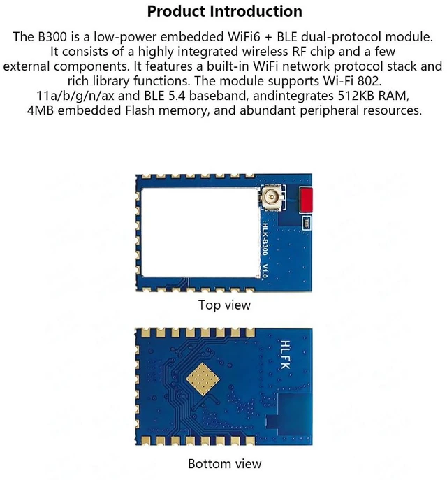 Alt view image 4 of 7 - HLK-B300 UART to WI FI6 Module Low Power Support Serial to WI FI STA/WI FI AP/BLE Compatible with TCP/IP Protocol (Test Kit)