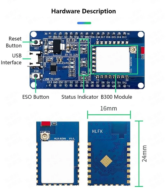 Alt view image 5 of 7 - HLK-B300 UART to WI FI6 Module Low Power Support Serial to WI FI STA/WI FI AP/BLE Compatible with TCP/IP Protocol (Test Kit)