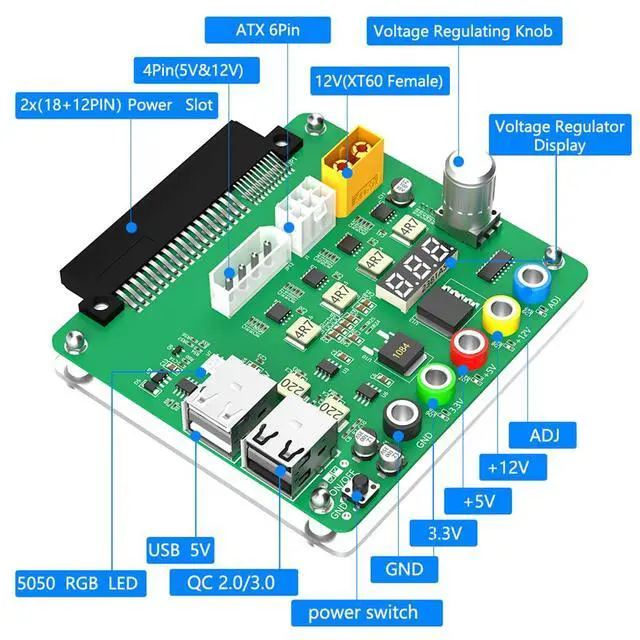 Alt view image 3 of 7 - 6Pin ATX Power Supply Breakout Board Acrylic Case Kit 4 x USB 2.0 Ports Compatible with Dell D750E-S1 DPS-750AB-2 A 05NF18 D750E-S6 05RHVV PSU