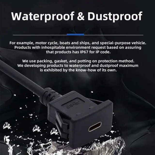 Alt view image 3 of 7 - USB 3.1 Gen 2 10Gbps Flush Mount USB C Male to Female Extension Cable for Car Dashboard Panel Mount Waterproof Dustproof
