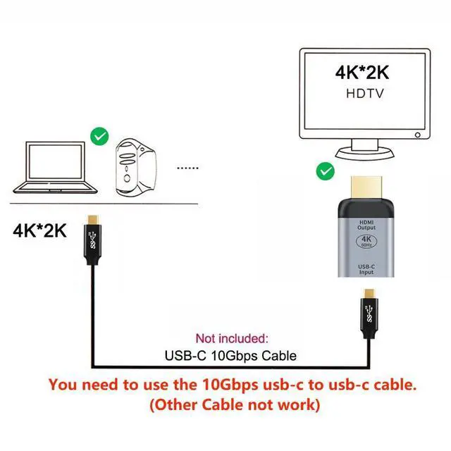 Alt view image 3 of 7 - USB C to Displayport Converter(The Displayport Terminal Must be Connected to The Monitor, not The Host.You Need to use The 10Gbps USB C to C Cable.Other Cable not Work)