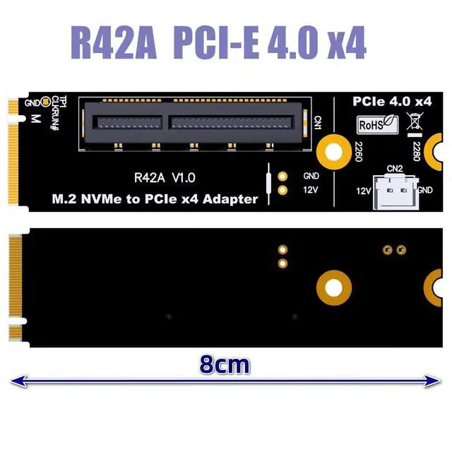 Alt view image 2 of 7 - JMT NVMe M2 Key-M to PCI-e 4.0 4X 1X Slot Riser Card with 4 Pin MOLEX Power Cable M.2 2260 2280 SSD Port to PCIE Adapter Converter Multiplier for BTC Miner Mining (R42A)