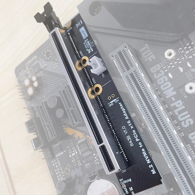 Alt view image 3 of 7 - ADT-R4 PCIe 4.0 M.2 Key-M to PCI-E X4 X16 Riser Adapter Card with SATA Power Cable Compatible with M.2 NVMe SSD 2260 2280 (R43B, to X16)