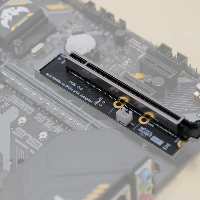 Alt view image 4 of 7 - ADT-R4 PCIe 4.0 M.2 Key-M to PCI-E X4 X16 Riser Adapter Card with SATA Power Cable Compatible with M.2 NVMe SSD 2260 2280 (R43B, to X16)