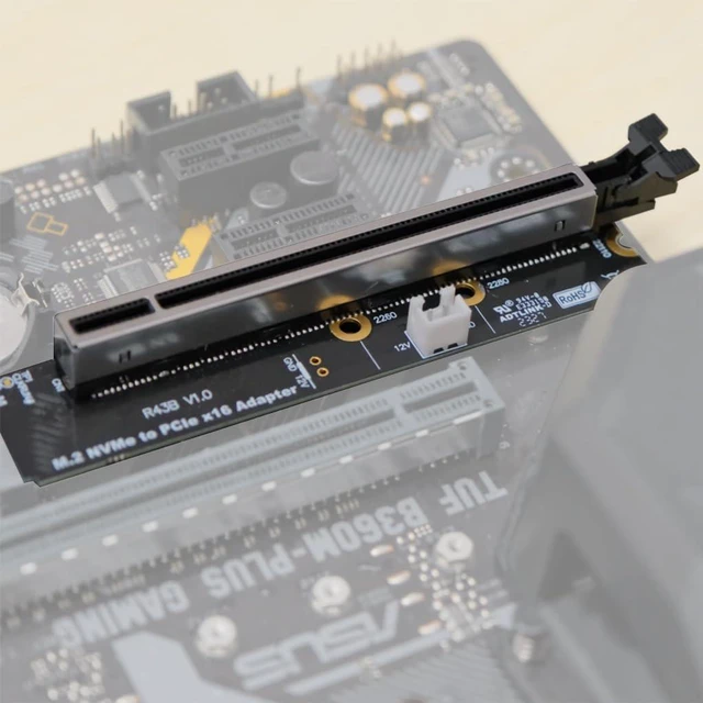 Alt view image 5 of 7 - ADT-R4 PCIe 4.0 M.2 Key-M to PCI-E X4 X16 Riser Adapter Card with SATA Power Cable Compatible with M.2 NVMe SSD 2260 2280 (R43B, to X16)