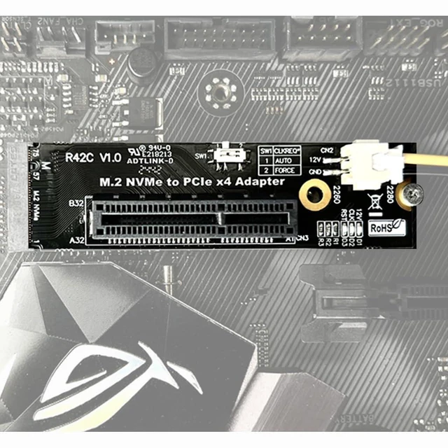Alt view image 3 of 7 - ADT-R4 PCIe 4.0 M.2 Key-M to PCI-E X4 X16 Riser Adapter Card with SATA Power Cable Compatible with M.2 NVMe SSD 2260 2280 (R42C, to X4)