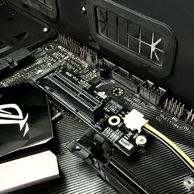 Alt view image 4 of 7 - ADT-R4 PCIe 4.0 M.2 Key-M to PCI-E X4 X16 Riser Adapter Card with SATA Power Cable Compatible with M.2 NVMe SSD 2260 2280 (R42C, to X4)