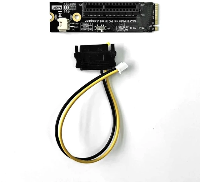 Alt view image 5 of 7 - ADT-R4 PCIe 4.0 M.2 Key-M to PCI-E X4 X16 Riser Adapter Card with SATA Power Cable Compatible with M.2 NVMe SSD 2260 2280 (R42C, to X4)